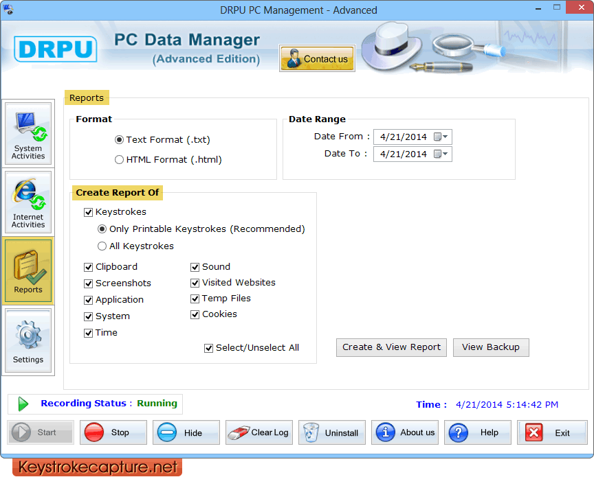 Professional keylogger program create reports