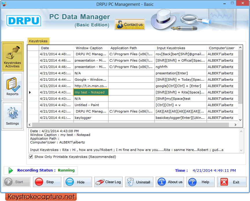 Keystroke Capture software